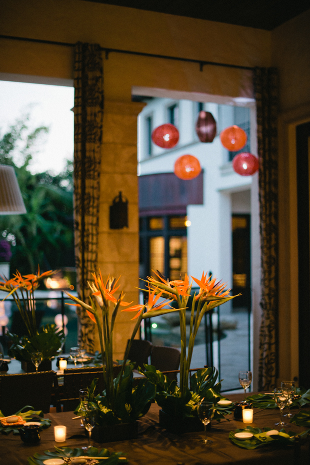 Tropical Outdoor dinner party with lanterns