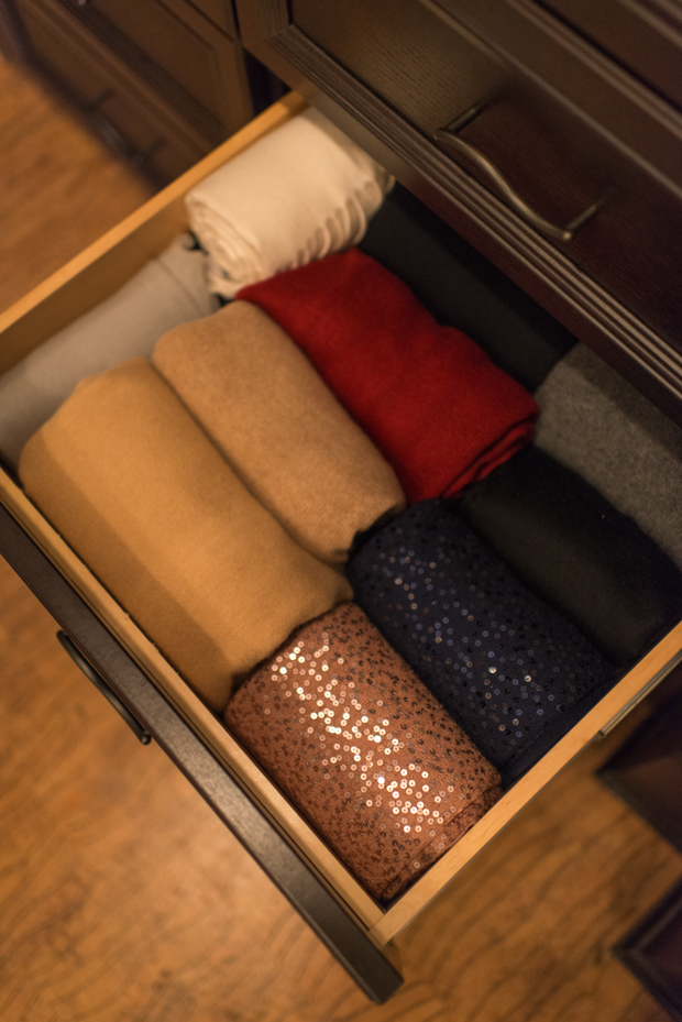 How to organize shawls in a drawer